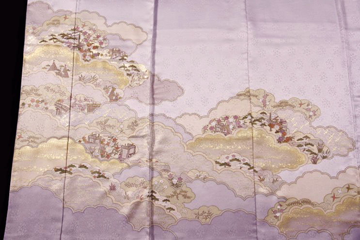 皇室献上作家【藤井　寛】【糊糸目・手描・手刺繍】【特選訪問着】《雲取平安絵巻》【1尺2分】
