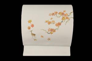 ◎京友禅【塩瀬九寸名古屋帯】《紅葉》《薄グレー》【お太鼓柄】