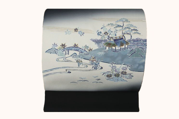 ◎京友禅【塩瀬九寸名古屋帯】《茶屋辻文様》《黒・紺・薄グレー》【お太鼓柄】